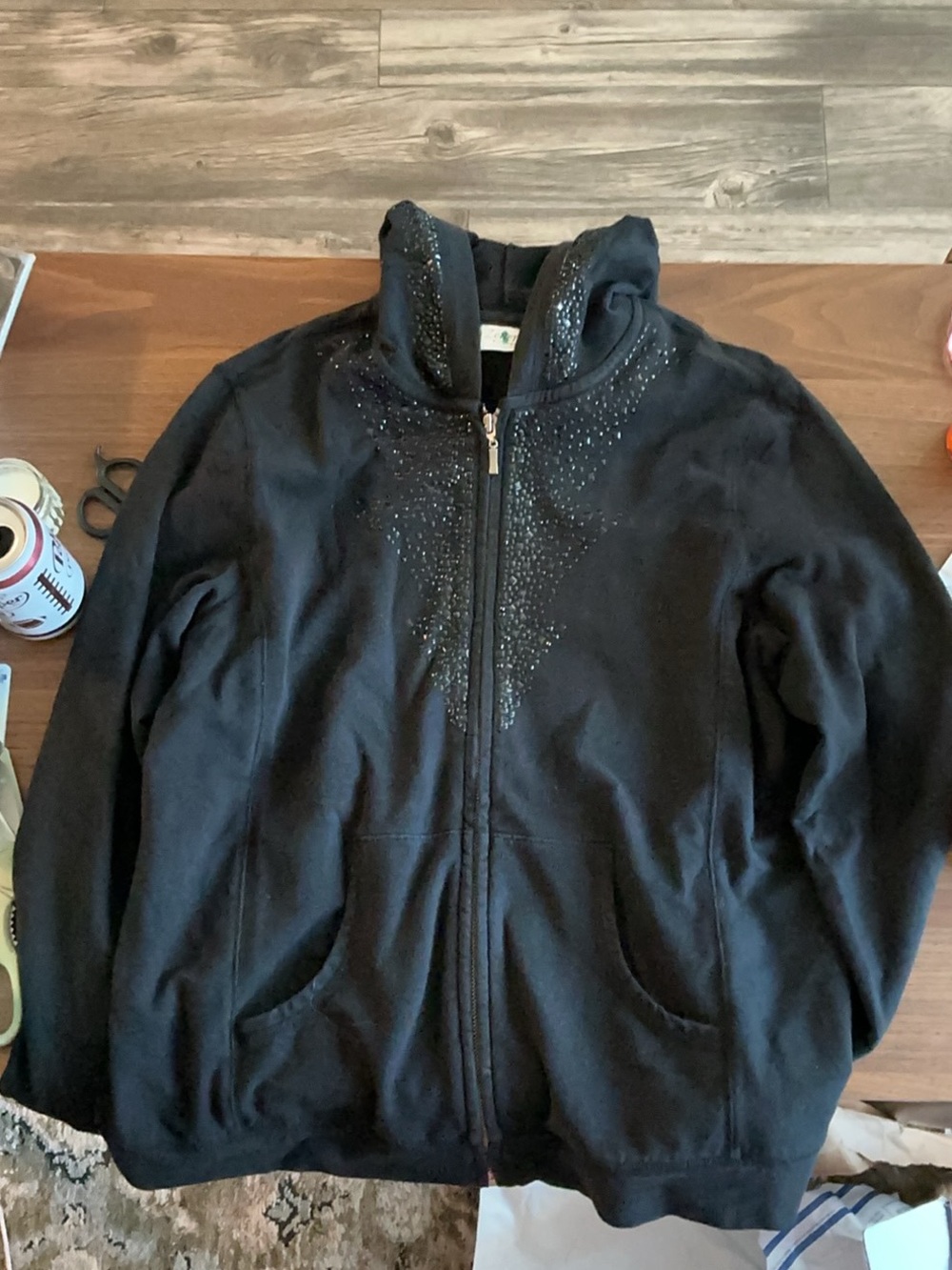 Chico's Black Zip Hoodie with Sparkle Detail
